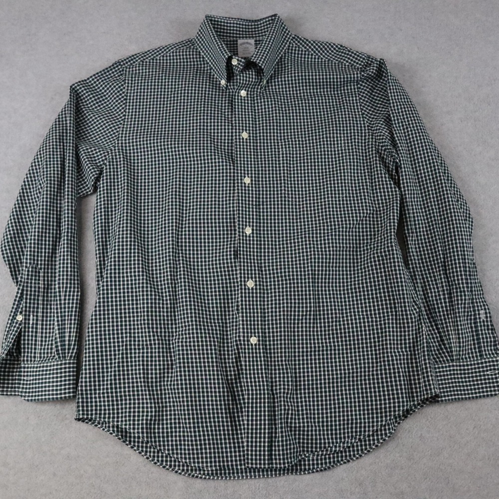 Brooks Brothers Shirt Mens Large Regent Button Down Green Gingham Long Sleeve